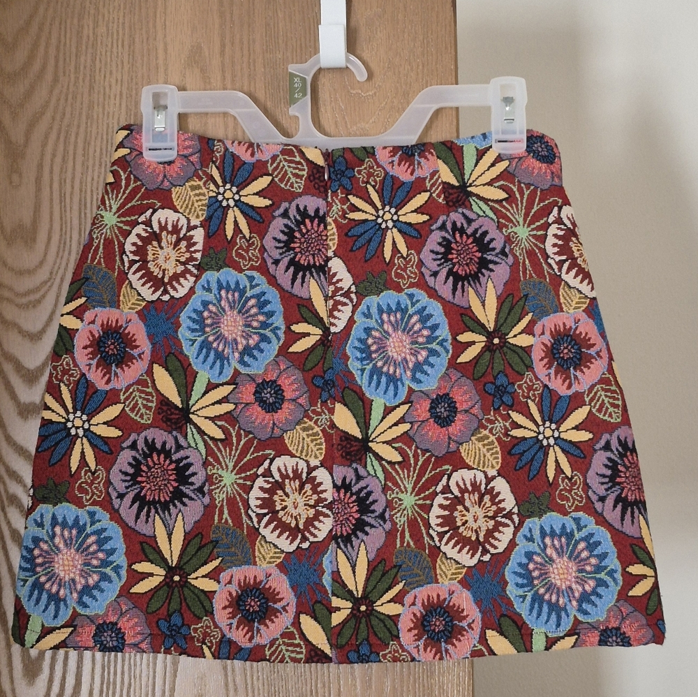 Ethnic Jacquard Floral Fabric Mini Winter Skirt Small